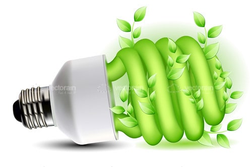 Green CFL Lightbulb with Plant Around Lamp Green CFL Lightbulb with Plant Around Lamp